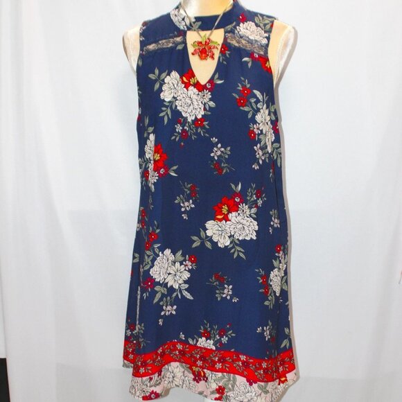 Miami Navy Floral Sleeveless Boarder Print Dress - Picture 1 of 16